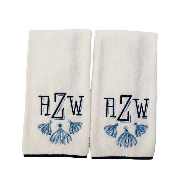 Monogram Applique Terry Cloth Hand Towel With Ribbon Trim / Guest Towel 